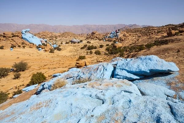 Painted Rocks, work of the Belgian Artist Jean Veran, Aguerd Oudad, Tafraoute, Anti Atlas, Morocco, North Africa, Africa