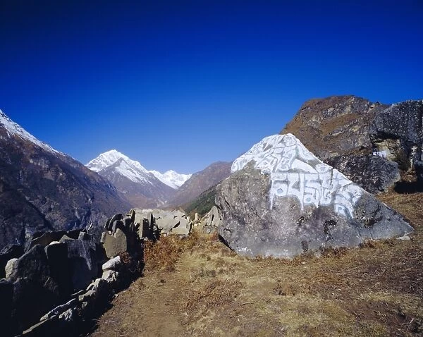 Painted Sutras (Mahayana Buddhist scriptures) on rocks