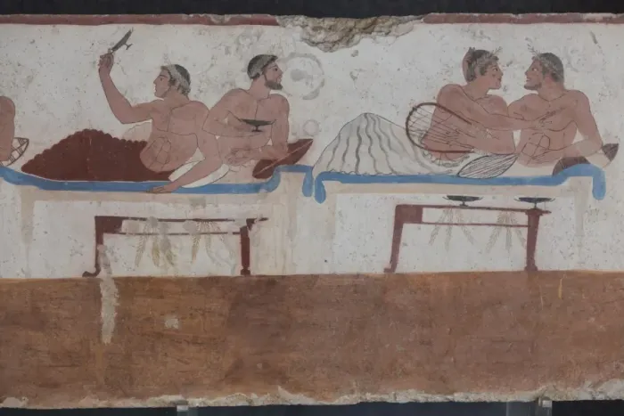 Framed Print : Painted Tomb of the Diver detail, National Archaeological Museum, Paestum, UNESCO Framed Print : Painted Tomb of the Diver detail, National Archaeological Museum, Paestum, UNESCO