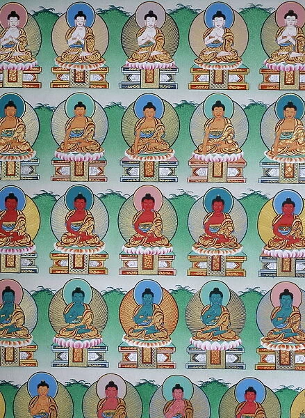 Painting of Buddhas, Kopan monastery, Kathmandu, Nepal, Asia
