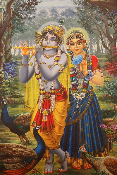 Painting depicting Hindu god Krishna with Radha, Vrindavan, Uttar Pradesh, India, Asia