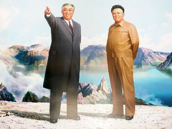 Painting of the Great Leaders, Kim Jong Il and Kim Il Sung, Pyongyang, Democratic Peoples Republic of Korea (DPRK), North Korea, Asia