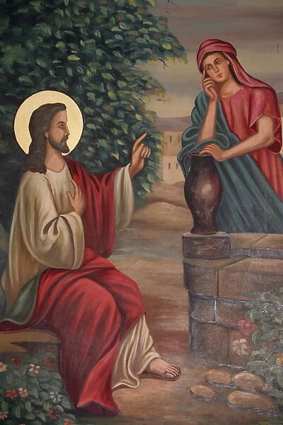 Painting of Jesus and the Samaritan woman, St. Anthony Coptic church, Jerusalem, Israel