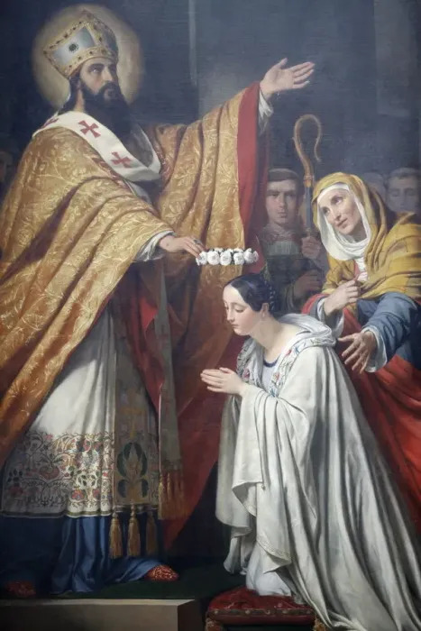 Framed Print : Painting of Saint Medard crowning a young virtuous girl by Louis Dupre, dating from 1837