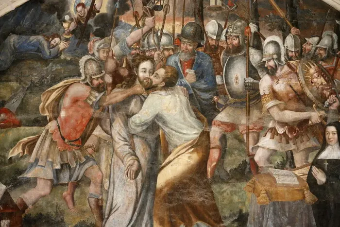 Framed Print : Detail of painting by Thomas Pot dating from 1563 of Christs Passion, Chapter House Framed Print : Detail of painting by Thomas Pot dating from 1563 of Christs Passion, Chapter House
