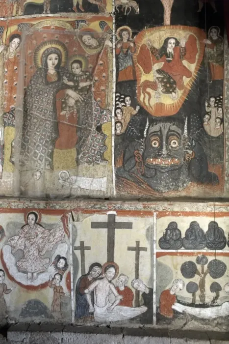 Framed Print : Paintings depict scenes from the Bible, on the inner sanctuary (maqdas) of the monastery of Kebran Gabriel, on Lake Tana Framed Print : Paintings depict scenes from the Bible, on the inner sanctuary (maqdas) of the monastery of Kebran Gabriel, on Lake Tana