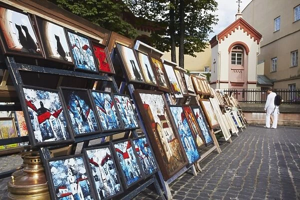 Paintings for sale at Craft Market, Vilnius, Lithuania, Baltic States, Europe