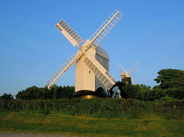 Pair of windmills known as Jack and Jill in the evening, Clayton, near Burgess Hill