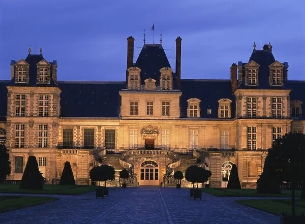 The Palace of Fontainebleau illuminated at night, UNESCO World Heritage Site
