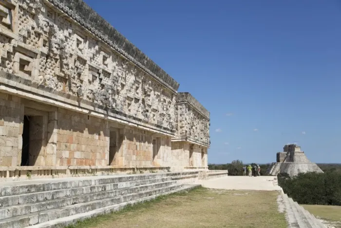 Framed Print : Palace of the Governor on left, with Pyramid of the Magician in the background, Uxmal Framed Print : Palace of the Governor on left, with Pyramid of the Magician in the background, Uxmal