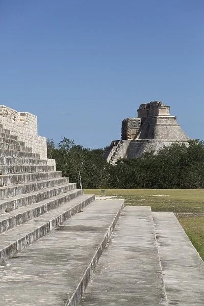 Palace of the Governor on the left and Pyramid of the Magician beyond, Uxmal, Mayan