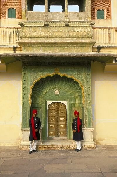 Palace guards in turbans at gateway