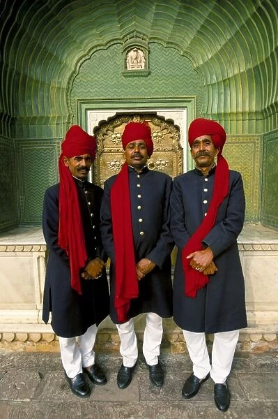 Palace guards in turbans at the ornate Peacock Gateway
