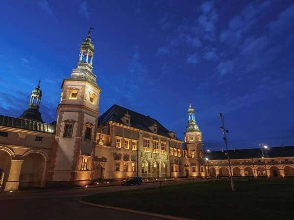 Palace of the Krakow Bishops at twilight, Kielce, Swietokrzyskie Voivodeship, Poland