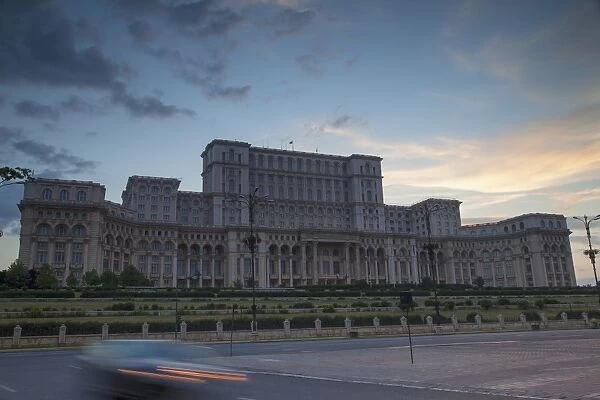 Palace of Parliament at dusk, Bucharest, Romania, Europe
