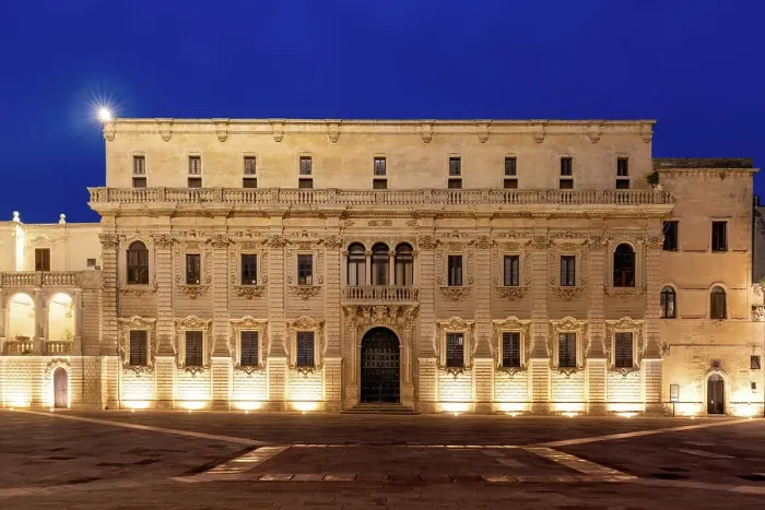 Framed Print : Palace in Piazza del Duomo square of Lecce at blue hour, Salento, Apulia, Italy, Europe Framed Print : Palace in Piazza del Duomo square of Lecce at blue hour, Salento, Apulia, Italy, Europe