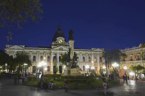 Palacio Legislativo (Legislative Palace) in Plaza Pedro Murillo at dusk, La Paz, Bolivia, South America
