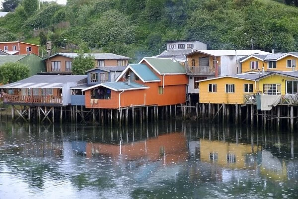 A palafita stilt village in Castro, Chiloe Island, northern Patagonia, Chile, South