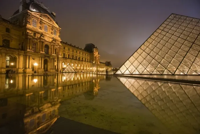 Framed Print : Palais du Louvre Pyramid at night, Paris, France, Europe Framed Print : Palais du Louvre Pyramid at night, Paris, France, Europe
