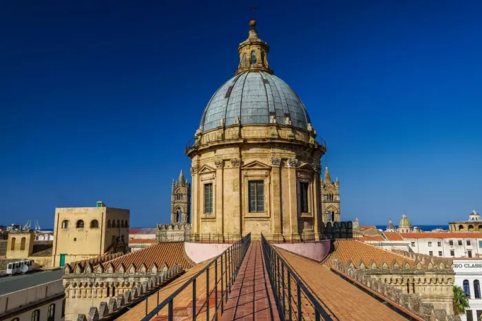 Framed Print : Palermo Cathedral, UNESCO World Heritage Site, church rooftop, narrow catwalk against cloudless blue sky, Palermo, Sicily, Italy, Mediterranean, Europe Framed Print : Palermo Cathedral, UNESCO World Heritage Site, church rooftop, narrow catwalk against cloudless blue sky, Palermo, Sicily, Italy, Mediterranean, Europe