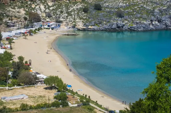 Framed Print : Pallas beach in Lindos, Rhodes, Dodecanese Islands, Greek Islands, Greece, Europe Framed Print : Pallas beach in Lindos, Rhodes, Dodecanese Islands, Greek Islands, Greece, Europe