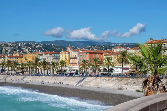 Framed Print : Palm tree with Promenade des Anglais in the distance, Nice, UNESCO, Alpes Maritimes, French Riviera, Provence, France Framed Print : Palm tree with Promenade des Anglais in the distance, Nice, UNESCO, Alpes Maritimes, French Riviera, Provence, France