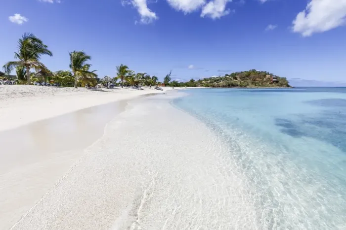 Framed Print : Palm trees and white sand surround the turquoise Caribbean sea, Ffryes Beach, Antigua Framed Print : Palm trees and white sand surround the turquoise Caribbean sea, Ffryes Beach, Antigua