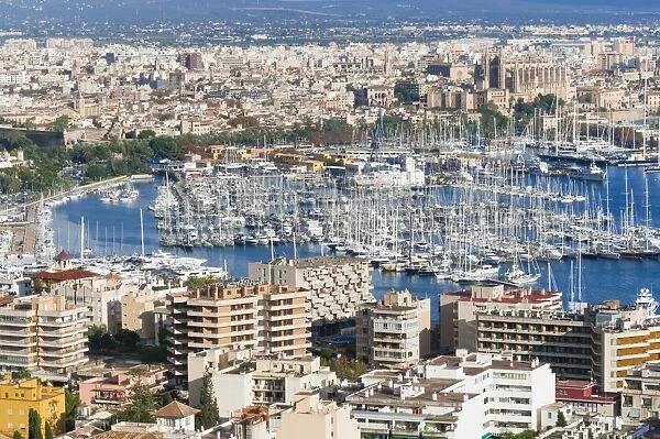 Palma de Majorca harbor bay from Bellver Castle, Palma de Mallorca, Majorca, Balearic Islands, Spain, Mediterranean, Europe