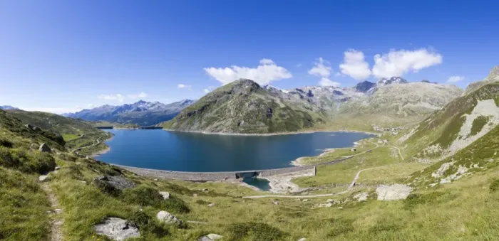 Framed Print : Panorama of the blue Lake Montespluga surrounded by rocky peaks in summer, Chiavenna Valley Framed Print : Panorama of the blue Lake Montespluga surrounded by rocky peaks in summer, Chiavenna Valley