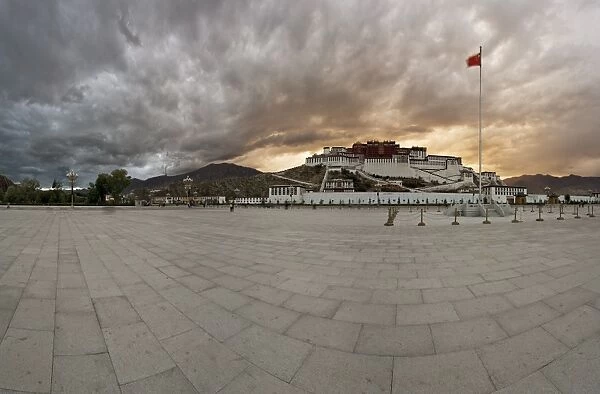 Panorama of dramatic evening sky over the Potala Palace, UNESCO World Heritage Site