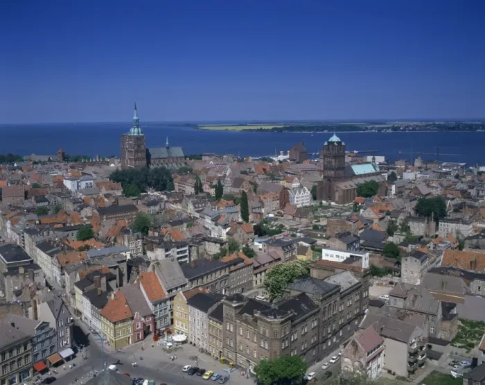 Framed Print : Panorama over the houses and churches of the town of Stralsund Framed Print : Panorama over the houses and churches of the town of Stralsund