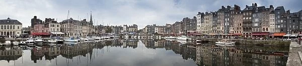 Panorama of inner harbour, Honfleur, Normandy, France, Europe