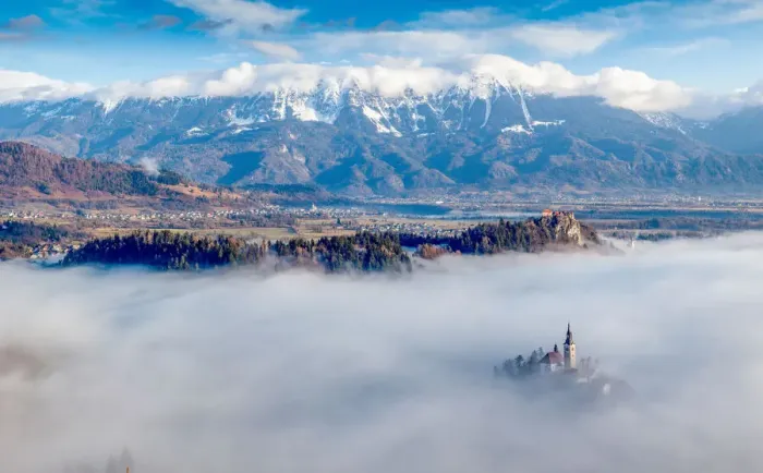 Framed Print : Panorama of Lake Bled in the Julian Alps of the Upper Carniolan region Framed Print : Panorama of Lake Bled in the Julian Alps of the Upper Carniolan region