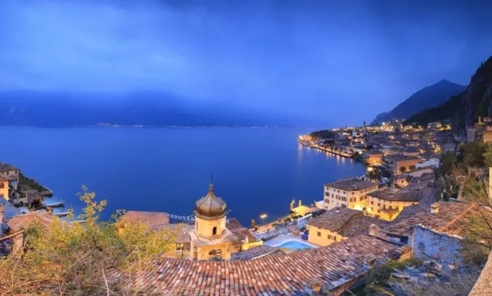 Framed Print : Panorama of Lake Garda and the typical town Limone Sul Garda at dusk, province of Brescia Framed Print : Panorama of Lake Garda and the typical town Limone Sul Garda at dusk, province of Brescia