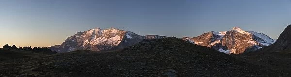Panorama of Levanne mountains and Aiguille Rousse at sunrise, Gran Paradiso National Park