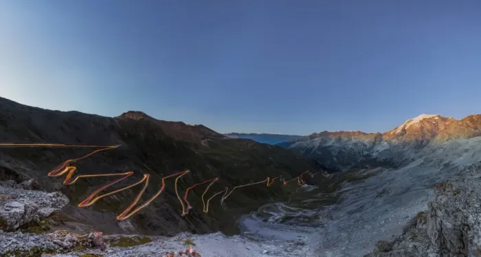Framed Print : Panorama of lights of car trace at dusk, Stelvio Pass, Valtellina, Lombardy, Trentino Alto Adige Framed Print : Panorama of lights of car trace at dusk, Stelvio Pass, Valtellina, Lombardy, Trentino Alto Adige
