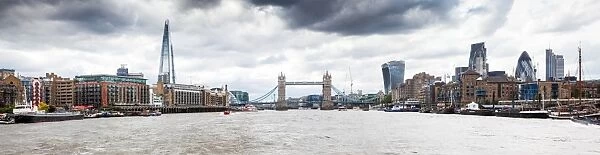Panorama of London seen from River Thames with the Shard, Tower Bridge and the city