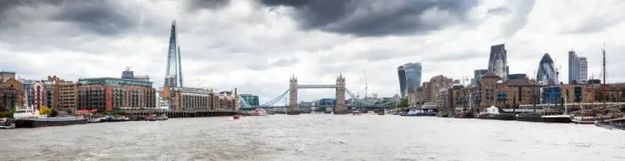 Framed Print : Panorama of London seen from River Thames with the Shard, Tower Bridge and the city