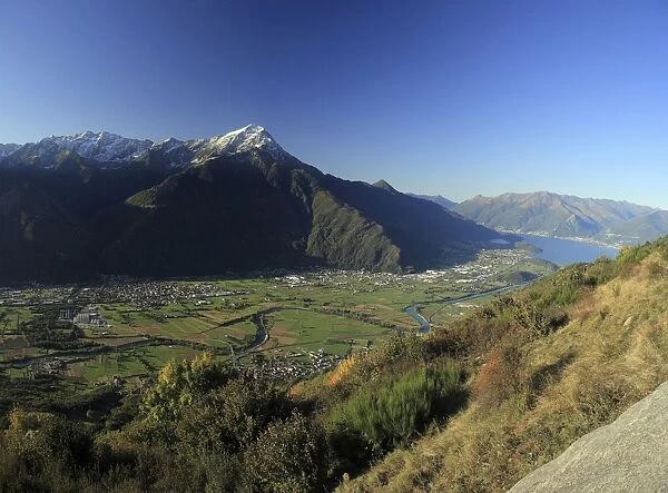 Panorama of Mount Legnone and Lake Como in the background, Valtellina, Lombardy, Italy