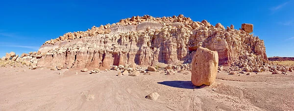 Panorama of a ridge in the Devils Playground of crumbling hoodoos