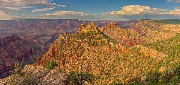 Panorama of the Sinking Ship and Coronado Butte on the south rim of the Grand Canyon