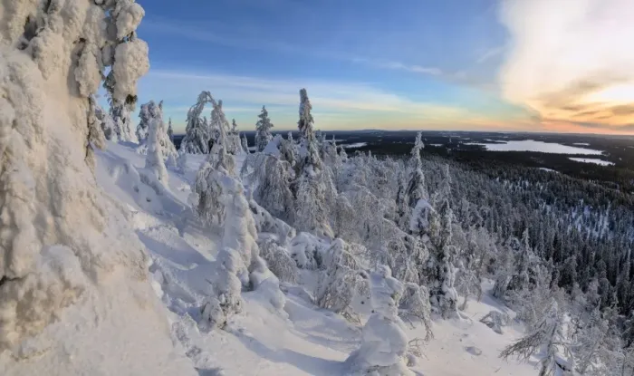 Framed Print : Panorama of snowy landscape and woods framed by blue sky and sun, Ruka, Kuusamo Framed Print : Panorama of snowy landscape and woods framed by blue sky and sun, Ruka, Kuusamo