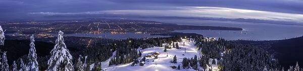 Panorama of Vancouver from mountain peak above ski resort, Vancouver, British Columbia