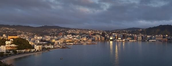 Panorama of Wellington city and harbour, early morning, Wellington, North Island, New Zealand, Pacific