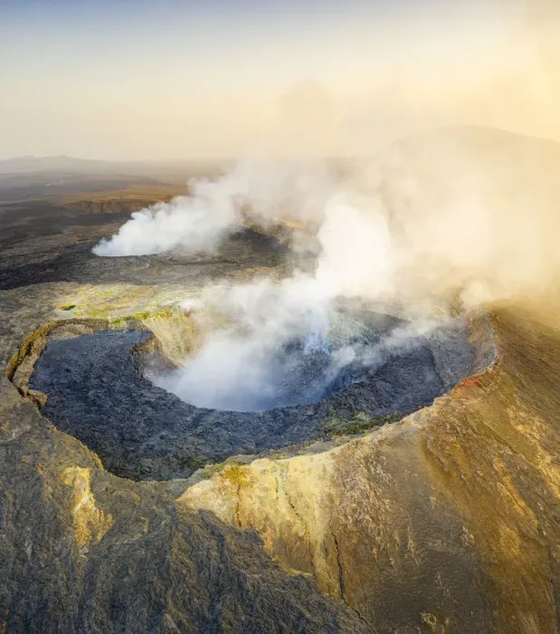 Framed Print : Panoramic aerial view of the active Erta Ale volcano caldera, Danakil Depression Framed Print : Panoramic aerial view of the active Erta Ale volcano caldera, Danakil Depression
