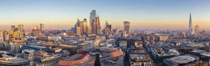 Framed Print : Panoramic aerial view of London City skyline at sunset taken from St. Pauls Cathedral, London, England, United Kingdom, Europe Framed Print : Panoramic aerial view of London City skyline at sunset taken from St. Pauls Cathedral, London, England, United Kingdom, Europe