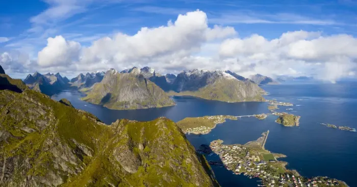 Framed Print : Panoramic aerial view of Reine Bay, Moskenes, Nordland, Lofoten Islands, Norway Framed Print : Panoramic aerial view of Reine Bay, Moskenes, Nordland, Lofoten Islands, Norway