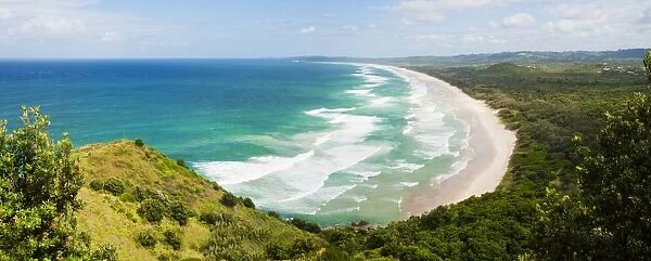 Panoramic aerial view of Tallow Beach at Byron Bay, New South Wales, Australia, Pacific