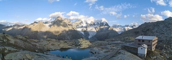 Panoramic of Bernina massif and Roseg Valley from Fuorcla Surlej, Engadine, Canton of Graubunden
