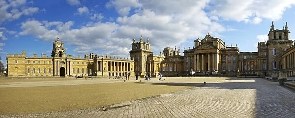 Panoramic of the Great Court of Blenheim Palace, UNESCO World Heritage Site, Woodstock, Oxfordshire, England, United Kingdom, Europe